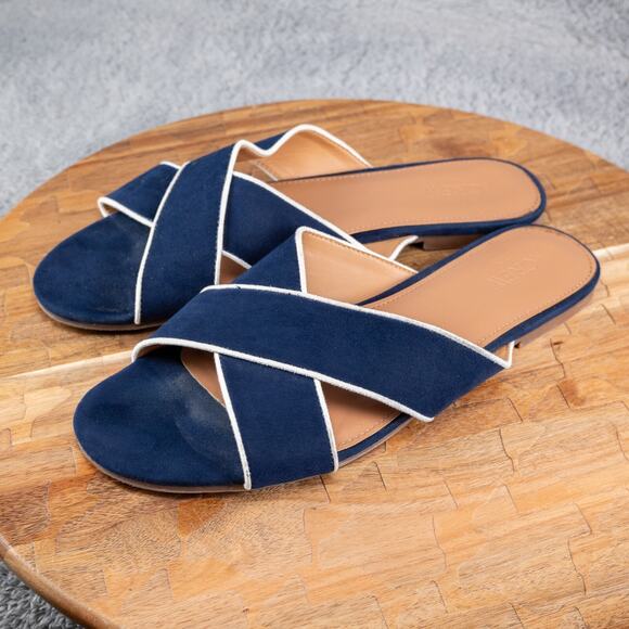 J.Crew Criss Cross Slide Sandals Women Size 9 Microsuede Antique Navy Blue - Picture 3 of 5